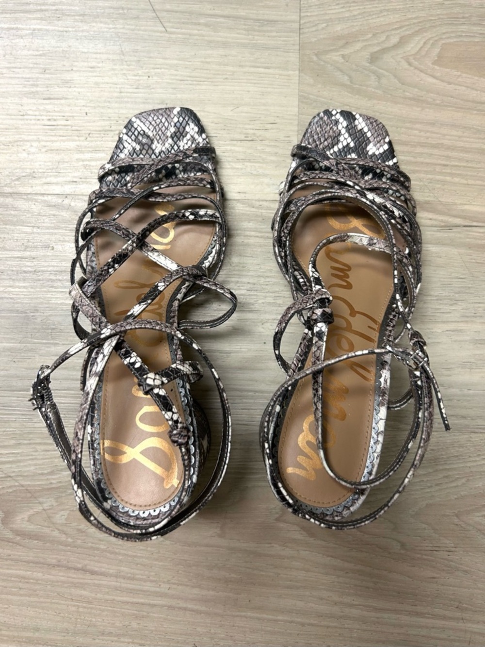 Sam Edelman Sandals Daffodil Snakeskin Stappy Heels Women Sz 9.5M Trendy Modern - Picture 7 of 13